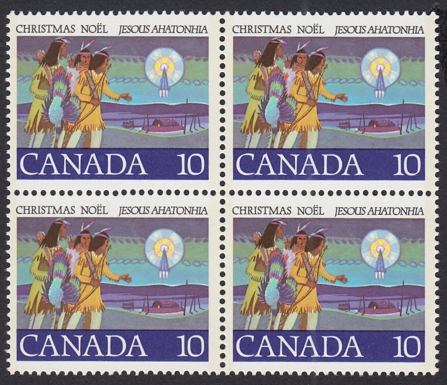 Christmas ABORIGINAL INDIANS Hunters * Canada 1977 #741 MNH Block of 4 Foto 1 de 1