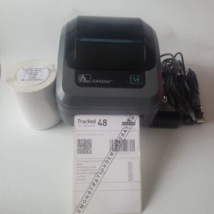 Zebra GX420d Network Thermal Printer with roll of 4x6" Labels PSU Cables 887 - Picture 1 of 5