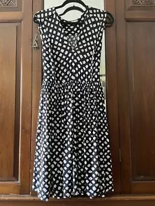 Plenty by Tracy Reese Women's Dress Casual Fit Flare Size M Black White Knot Tie - Picture 1 of 11
