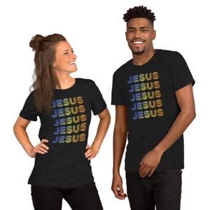 T-Shirt lebendige mehrfarbige Textgrafik Jesus | Frontdruck Unisex T-Shirt - Bild 1 von 8