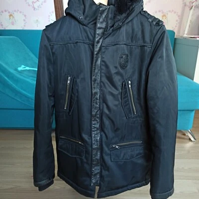The Kooples mens parka jacket coat hooded leather elements - Image 1 of 4