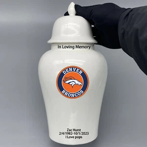 Ceramic Large Urn for Denver Broncos Football Theme, Custom Text - Picture 1 of 5