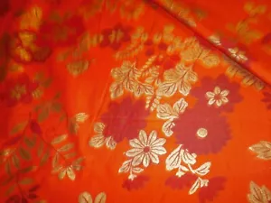 VTG ORANGE FLORAL COTTON FABRIC W/ GOLD METALLIC 43"W X 4.2 YARDS - Picture 1 of 7
