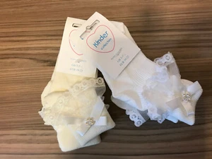 Baby / Girls Chiffon Lace Frilly Sock with Ribbon, Bow and Diamante Detail - Picture 1 of 3