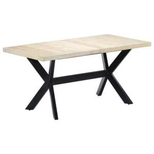 NNEVL Dining Table White 160x80x75 cm Solid Mango Wood - Picture 1 of 11
