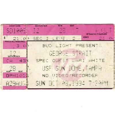ДЖОРДЖ ПРОЛИВ И ЛАРИ БЕЛЫЙ концерт билет заглушка TAMPA FL 10/9/94 USF SUNDOME редкая - Изображение 1 из 2