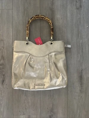 NUEVO CON ETIQUETAS ELAINE TURNER Cartera Metálica Bronce Cobre Cuero Bambú Correas $350 *leer Foto 1 de 4