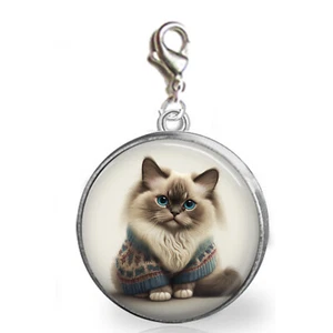 Ragdoll Kitty Cat Clip On Charm Bracelets Zipper Pull Purse Photo Jewelry - Picture 1 of 1