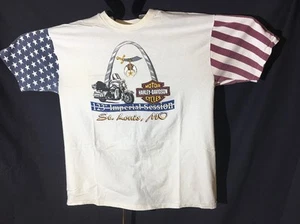 Harley Davidson St Louis Vintage XXL TSHIRT patriottica colore avorio 100% cotone - Foto 1 di 8