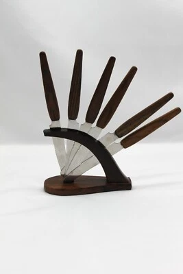 TRUE VINTAGE 6 Obstmesser mit Teak Halter Solingen 1960er Jahre / 6 fruit knives - Bild 1 von 4