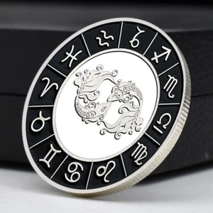 Moneta 12 Costellazioni Pesci Placcata Argento Medaglia da Collezione con Diamante - Foto 1 di 12