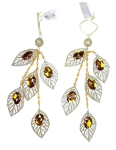 2 Jewel Foglia Goccia Decorazione Natalizia 8,5” Boho AllState Artigianato Floreale - Foto 1 di 4