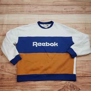 Reebok x Forever 21 Sweater Womens Extra Large White Blue Oversized Sweatshirt - Picture 1 of 8