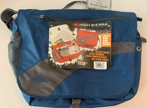 New High Sierra TECH Messenger 15” Laptop Bag Blue Deluxe Organizer Storage - Picture 1 of 11