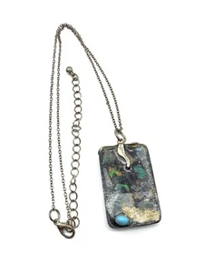 Vintage Turquoise Handmade Resin Pendant Sterling Gold Foil MOP Cabochon A11 - Picture 1 of 7