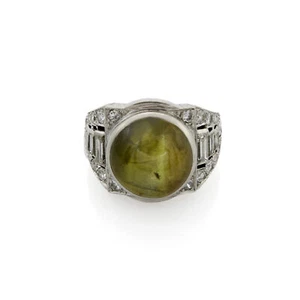 Art Deco Plat Chrysoberyl and Diamond Ring Size 4.25 #E23-132 - Picture 1 of 8