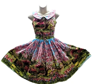 Women's XS BERNIE DEXTER Maggie Garden Print Dress Whimsical Pinup Retro - Picture 1 of 21