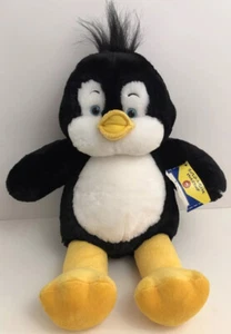 Build A Bear Penguin Black White Plush Blue Eyes Soft Toy Stuffed Animal Tag - Picture 1 of 12