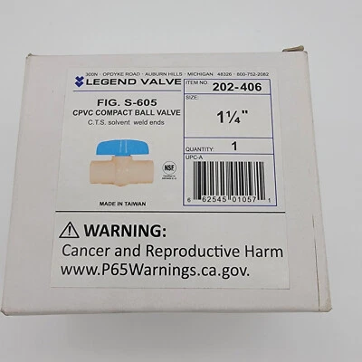 Legend Valve 1-1/4" S-605 CPVC Ball Valve | 202-406 - Image 1 of 4