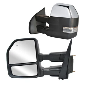 LH RH Towing Mirrors For 2016-2019 Ford F-150 Power Heated Signal Lights Chrome - Picture 1 of 12