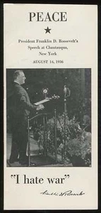 Franklin D ROOSEVELT / Pamphlet Peace I Hate War 1st Edition 1936 - Picture 1 of 1