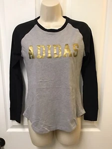 Adidas Climalite T Shirt Donna Manica Lunga Grigio Nero Oro Taglia XS 192 - Foto 1 di 8