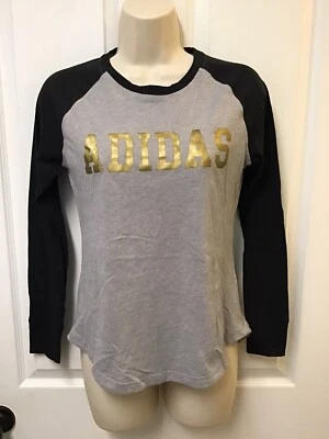 Camiseta Adidas Climalite Mujer Manga Larga Gris Negro Dorado Talla XS 192 Foto 1 de 4