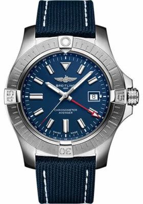 NEW BREITLING AVENGER GMT 45 BLUE DIAL BLUE MILITARY LEATHER STRAP A32395101C1X2 - Image 1 of 2