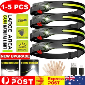 1-5x Waterproof COB Headlamp Night LED Motion Sensor Head Torch Headlight - Picture 1 of 26