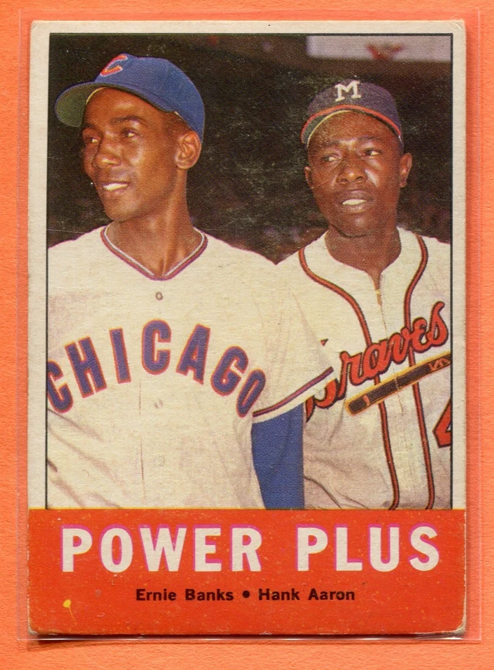 Tarjeta de béisbol Ernie Banks Hank Aaron 1963 Topps MLB #242 POWER PLUS Foto 1 de 2