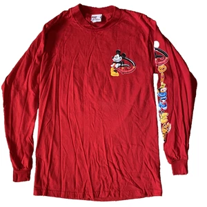 Vintage Disney Store Mickey Mouse Red Long-Sleeve Shirt w/ Graphic Sleeve Small - Picture 1 of 7