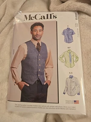 McCall's 8415 Sewing Patterns Mens Ties, Shirts, Vest Size S-M-L Uncut New - Image 1 of 2