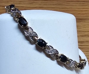 VERMEIL*STERLING SILVER* SAPPHIRE DIAMOND TENNIS BRACELET*7IN LONG*JJ CREATIONS* - Foto 1 di 7