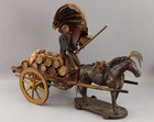  Antique 19thC German Folk Art Carved Painted Beer Wagon Horse & Driver Pull Toy