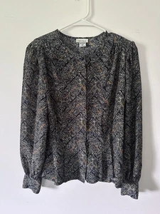 VTG 70s 80s Nicola Women’s Grandma Long Sleeve Blouse Shirt 6 Button Up Blue - Picture 1 of 9