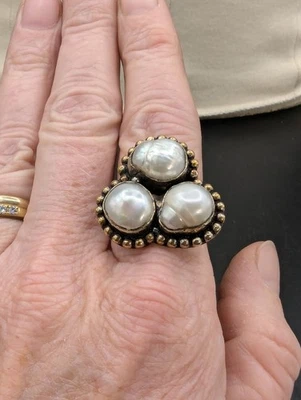 Artisan Handmade Bali Sterling Baroque Pearl Cluster Statement Ring, Size 9 - Image 1 of 4