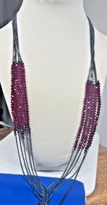 Kenneth Cole Signed 36" Antique Gold Five-Chain Necklace w/ Faceted Red Stones - Picture 1 of 15