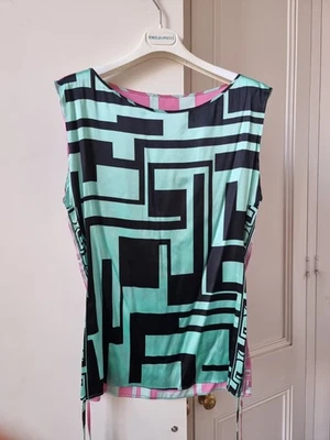 Nueva Blusa Emilio Pucci Sin Mangas Estampado Geométrico Seda Satinado I42 UK10 Foto 1 de 4
