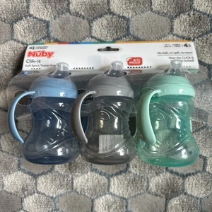 Nuby Clik-It Soft Spout Grip N' Sip Trainer Cup (3 Pack) - Easy Grip 10oz/300ml - Picture 1 of 7