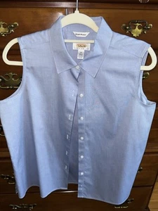 TOP neu ohne Etikett DAMEN TALBOTS PETITE BLAU OXFORD ÄRMELLOSES SHIRT OBERTEIL 14 - Bild 1 von 4