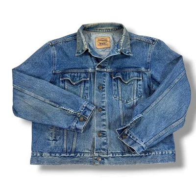 Chaqueta de Camionero Levi's Vintage Pestaña Naranja Para Hombre Grande Azul Denim Original Remachada Foto 1 de 4