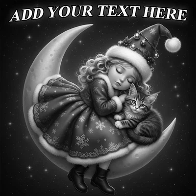 Christmas Laser Engraved Girl with Kitten Wood Plaque 10x10 Personalized Gift - Image 1 of 4