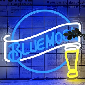 Letreros de neón Moon Beer para decoración de pared regulables letrero de luz de barra azul para hombre Cave Be - Imagen 1 de 12