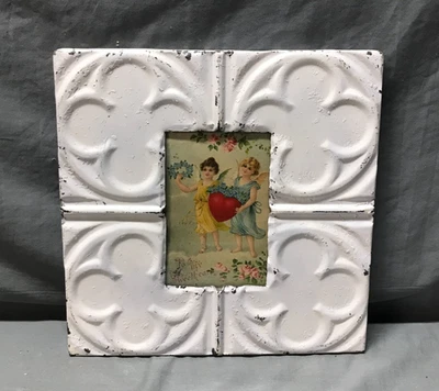 Винтажный Salvage 11 дюймов кв.  Декоративная оловянная металлическая рамка для картин 4x6 старая 1688-25B - Изображение 1 из 4