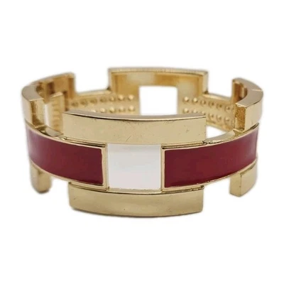 Brazalete con Bisagras AMPLIO Esmalte Rojo Tono Dorado Grueso Geo Cuadrado Modernista #C Foto 1 de 4
