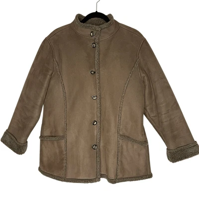 Vintage L.L. Bean Brown Faux Suede Sherpa Lined Penny Lane Jacket Size PL - Image 1 of 4