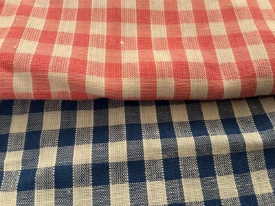 Vintage  fabric. Gingham check. BLUE-3. 5m x 90 cm   PINK -1 x75 x90 - 1 x 55x90 - Image 1 of 4