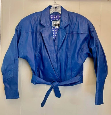 Vintage Pelle Cuir Cropped Electric Blue Leather Jacket Women’s Medium - Image 1 of 4