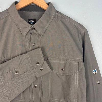 Camisa Kuhl Para Hombre Gris A Cuadros Manga Larga Con Botones Senderismo Rendimiento Elástica Foto 1 de 4