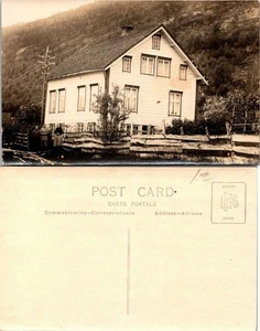 Unknown Location People Posing Two Story Home Mountain RPPC Antique Postcard - Picture 1 of 1